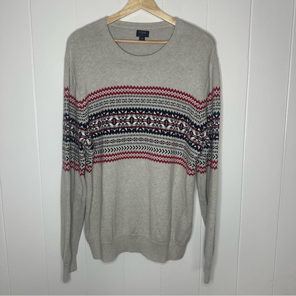 J. Crew Men's Fair Isle Sweater with Red and Navy Pattern